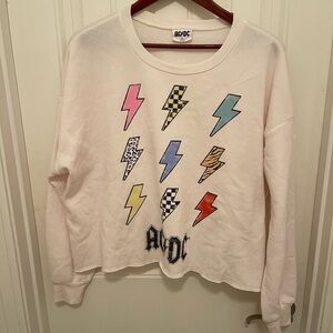 AC/DC Cropped Grayson Threads Crewneck Sweatshirt XL Rolled hem‎ lightning bolts